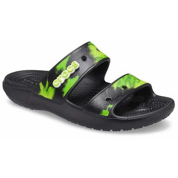 Sandalias Crocs Classic Tie-Dye Graphic Hombre Negros | Mexico 1232PJJQ